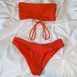 Neon orange bandeau bikini set